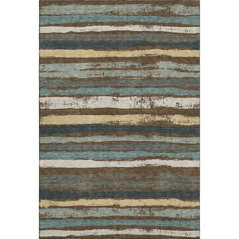 5' X 8' Brown Gold And Ivory Striped Washable Area Rug With UV Protection
