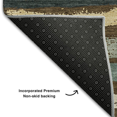 5' X 8' Brown Gold And Ivory Striped Washable Area Rug With UV Protection
