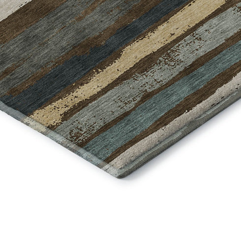5' X 8' Brown Gold And Ivory Striped Washable Area Rug With UV Protection