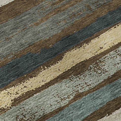 5' X 8' Brown Gold And Ivory Striped Washable Area Rug With UV Protection