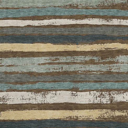 5' X 8' Brown Gold And Ivory Striped Washable Area Rug With UV Protection