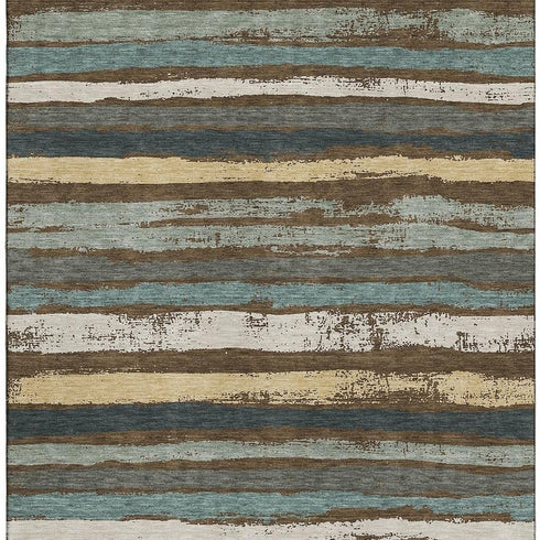 5' X 8' Brown Gold And Ivory Striped Washable Area Rug With UV Protection