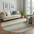 8' Sky Blue Orange And Ivory Striped Washable Round Rug With UV Protection