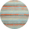 8' Sky Blue Orange And Ivory Striped Washable Round Rug With UV Protection