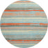 8' Sky Blue Orange And Ivory Striped Washable Round Rug With UV Protection