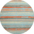8' Sky Blue Orange And Ivory Striped Washable Round Rug With UV Protection