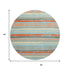 8' Sky Blue Orange And Ivory Striped Washable Round Rug With UV Protection
