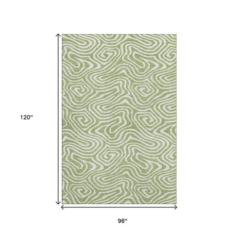 8' X 10' Artichoke Green And Ivory Abstract Washable Area Rug With UV Protection