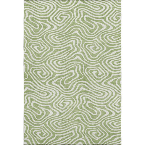 8' X 10' Artichoke Green And Ivory Abstract Washable Area Rug With UV Protection