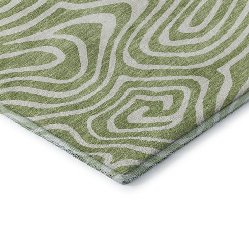 8' X 10' Artichoke Green And Ivory Abstract Washable Area Rug With UV Protection