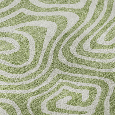 8' X 10' Artichoke Green And Ivory Abstract Washable Area Rug With UV Protection