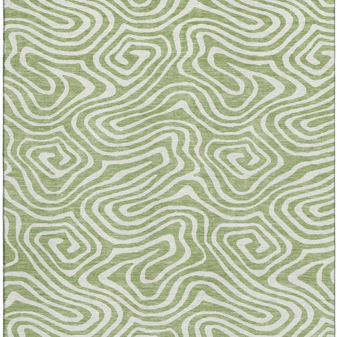 8' X 10' Artichoke Green And Ivory Abstract Washable Area Rug With UV Protection