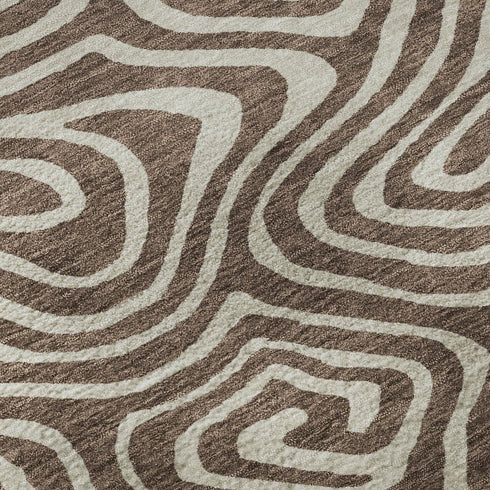 5' X 8' Brown And Beige Abstract Washable Area Rug With UV Protection