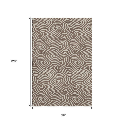 8' X 10' Brown And Beige Abstract Washable Area Rug With UV Protection