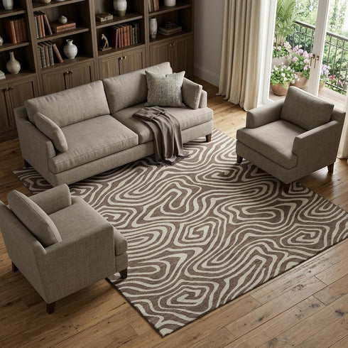 8' X 10' Brown And Beige Abstract Washable Area Rug With UV Protection