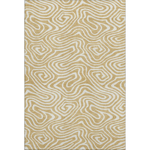 8' X 10' Gold And Ivory Abstract Washable Area Rug With UV Protection