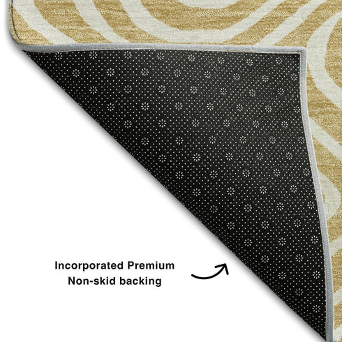 8' X 10' Gold And Ivory Abstract Washable Area Rug With UV Protection
