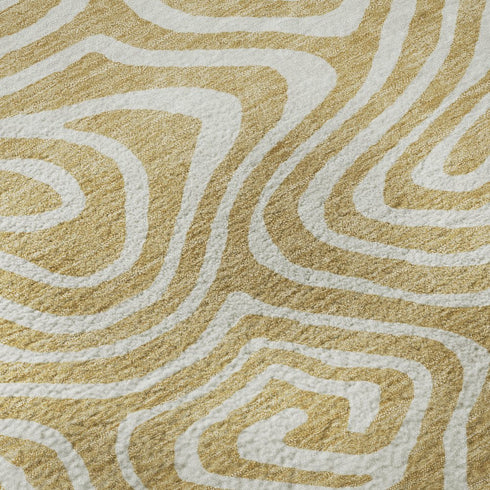 8' X 10' Gold And Ivory Abstract Washable Area Rug With UV Protection