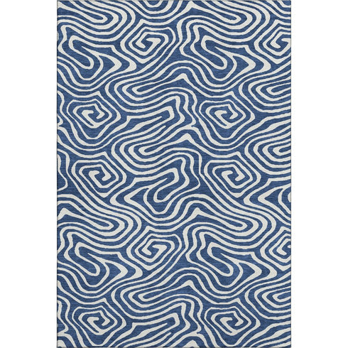 5' X 8' Navy Blue And Ivory Abstract Washable Area Rug With UV Protection