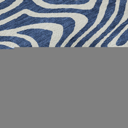 5' X 8' Navy Blue And Ivory Abstract Washable Area Rug With UV Protection