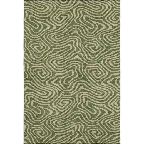 5' X 8' Olive Green And Beige Abstract Washable Area Rug With UV Protection