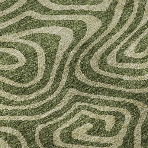 5' X 8' Olive Green And Beige Abstract Washable Area Rug With UV Protection