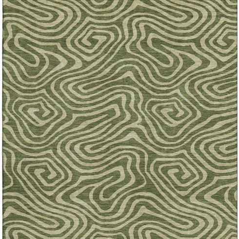 5' X 8' Olive Green And Beige Abstract Washable Area Rug With UV Protection