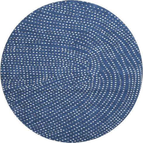 8' Navy Blue Ivory And Gray Polka Dot Washable Round Rug With UV Protection