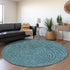 8' Teal And Ivory Polka Dot Washable Round Rug With UV Protection