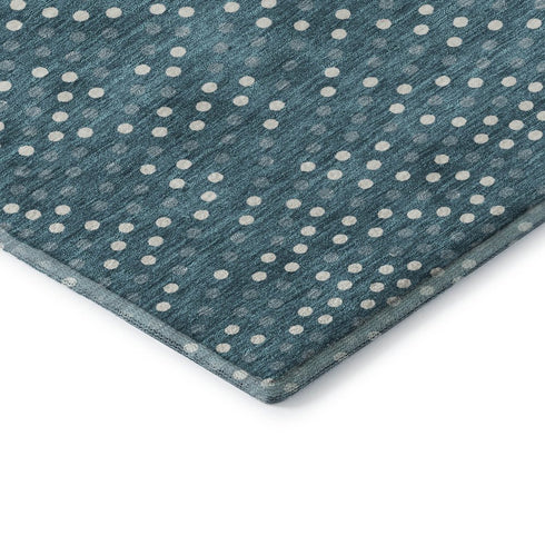 8' Teal And Ivory Polka Dot Washable Round Rug With UV Protection