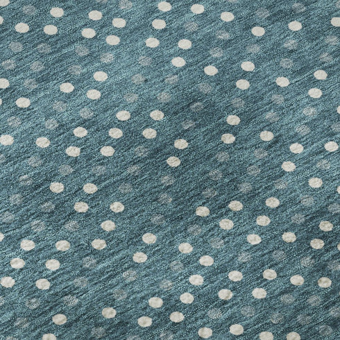 8' Teal And Ivory Polka Dot Washable Round Rug With UV Protection