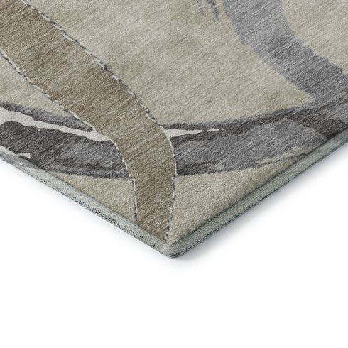 5' X 8' Beige Taupe And Gray Abstract Washable Area Rug With UV Protection