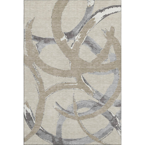 8' X 10' Beige Taupe And Gray Abstract Washable Area Rug With UV Protection
