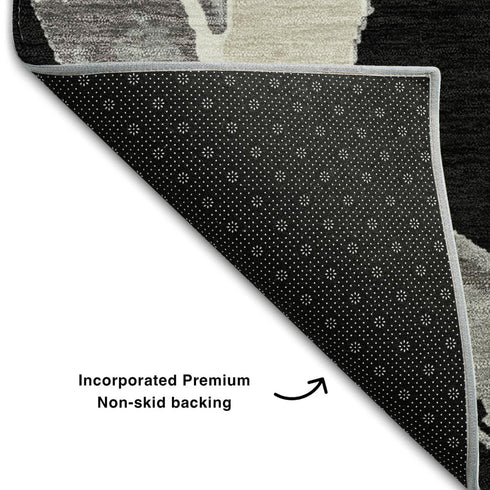 5' X 8' Black Ivory And Gray Abstract Washable Area Rug With UV Protection