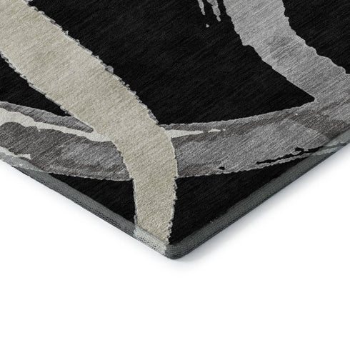 5' X 8' Black Ivory And Gray Abstract Washable Area Rug With UV Protection
