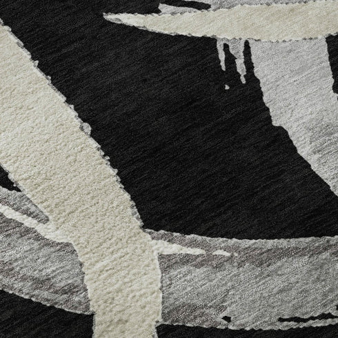 5' X 8' Black Ivory And Gray Abstract Washable Area Rug With UV Protection