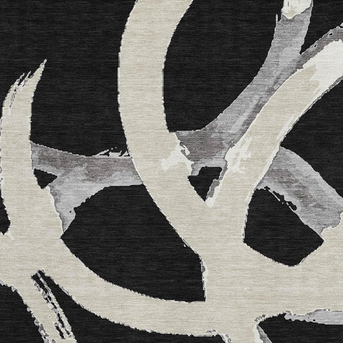 5' X 8' Black Ivory And Gray Abstract Washable Area Rug With UV Protection