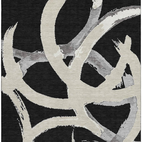 5' X 8' Black Ivory And Gray Abstract Washable Area Rug With UV Protection