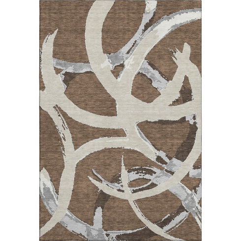 5' X 8' Brown Beige And Gray Abstract Washable Area Rug With UV Protection