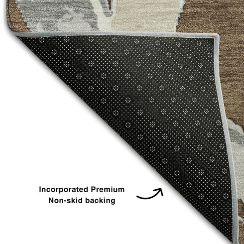 5' X 8' Brown Beige And Gray Abstract Washable Area Rug With UV Protection