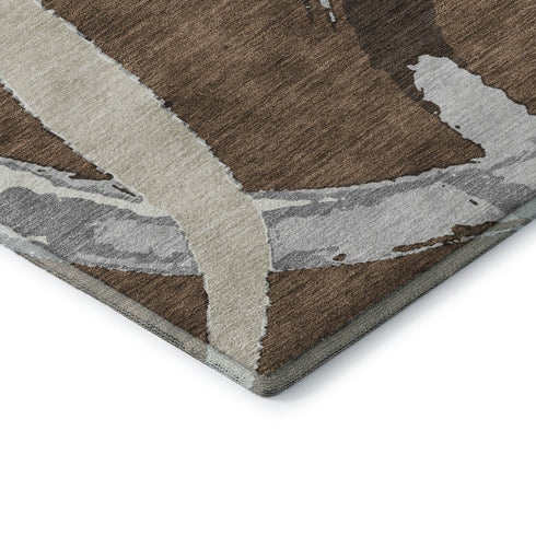 5' X 8' Brown Beige And Gray Abstract Washable Area Rug With UV Protection