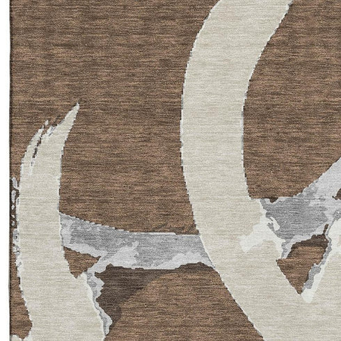5' X 8' Brown Beige And Gray Abstract Washable Area Rug With UV Protection