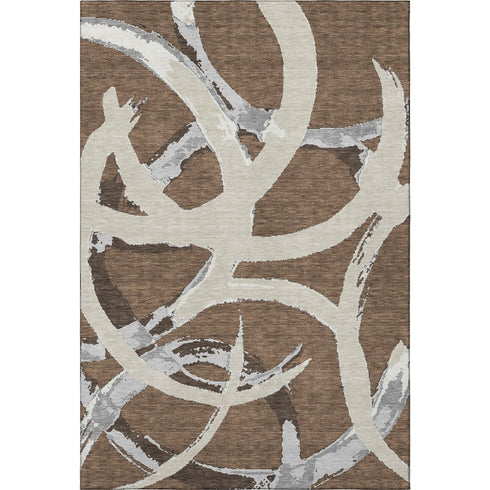 5' X 8' Brown Beige And Gray Abstract Washable Area Rug With UV Protection