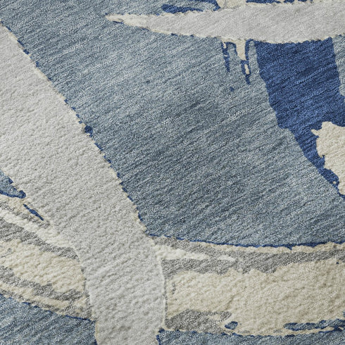 5' X 8' Denim Blue Gray And Ivory Abstract Washable Area Rug With UV Protection
