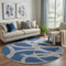 8' Navy Blue Gray And Ivory Abstract Washable Round Rug With UV Protection
