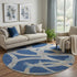 8' Navy Blue Gray And Ivory Abstract Washable Round Rug With UV Protection