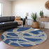 8' Navy Blue Gray And Ivory Abstract Washable Round Rug With UV Protection
