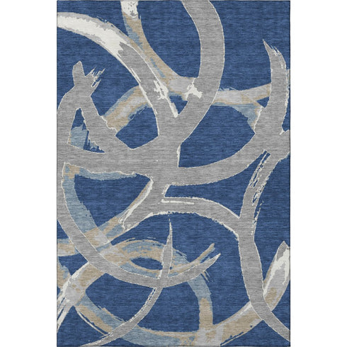8' X 10' Navy Blue Gray And Ivory Abstract Washable Area Rug With UV Protection