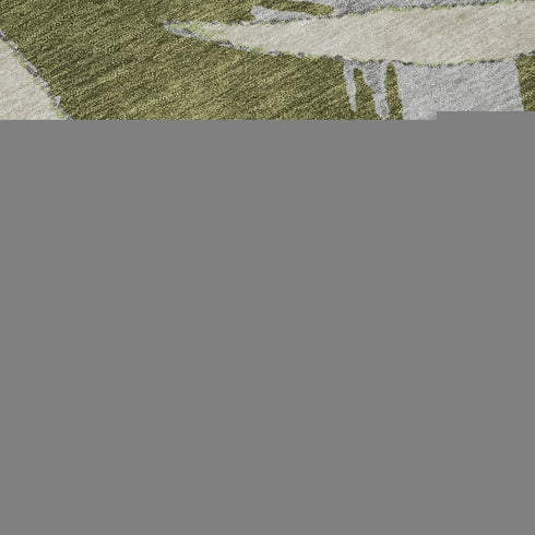 5' X 8' Olive Green Gray And Beige Abstract Washable Area Rug With UV Protection