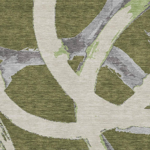 5' X 8' Olive Green Gray And Beige Abstract Washable Area Rug With UV Protection
